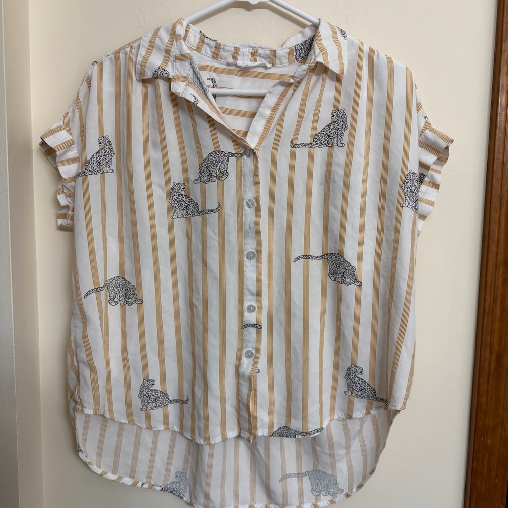 Jane and Delancey White and Gold Striped Shirt
